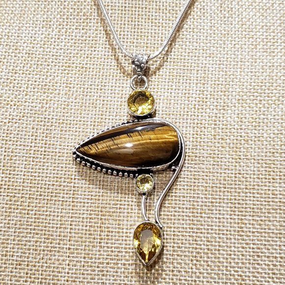 Hand Crafted Jewelry - Tiger eye gemstone, 925 silver necklace
